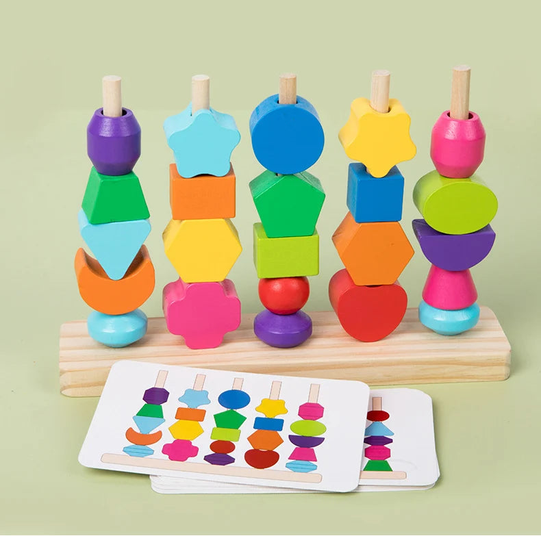 ELMAS Montessori Wooden Beads Sequencing Toy Set Fun - Al Masam Stationery LLC