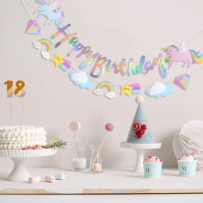 ELMAS Magical Unicorn Birthday Banner Garland Decor - Al Masam Stationery LLC