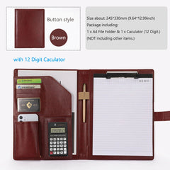 ELMAS Premium A4 Leather Padfolio & Clipboard Organizer