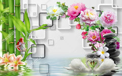 ELMAS Custom Photo Wallpaper Bamboo Leaf Lotus 3D Wall - Al Masam Stationery LLC