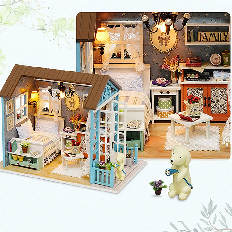ELMAS Creative Kitten Mini Wooden Dollhouse Building Kit - Al Masam Stationery LLC