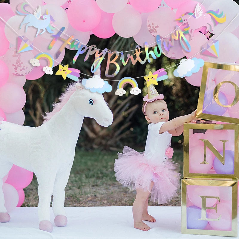 ELMAS Magical Unicorn Birthday Banner Garland Decor - Al Masam Stationery LLC