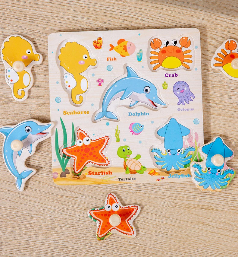 ELMAS Wooden Puzzle Montessori Animal Traffic Toy for Kids - Al Masam Stationery LLC