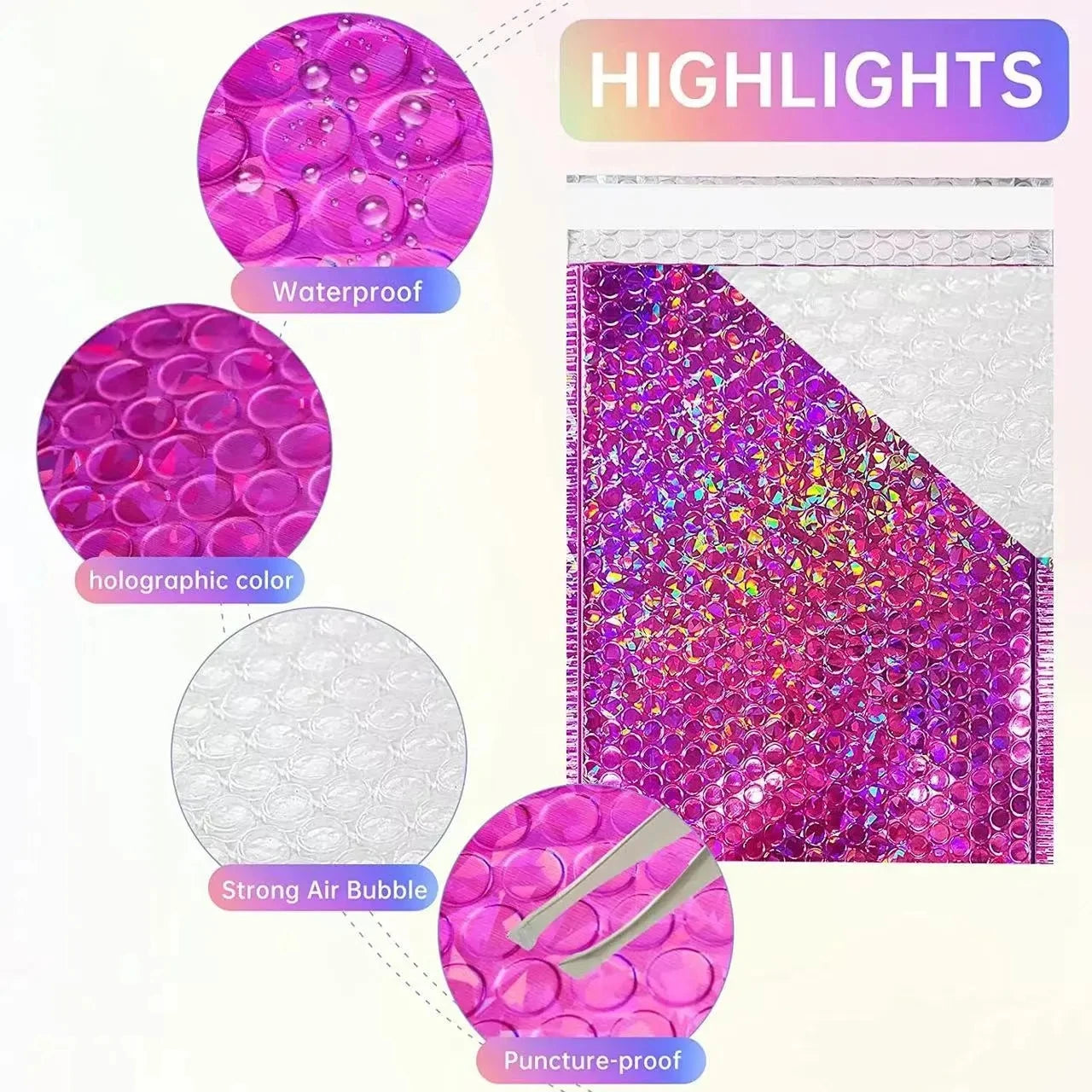 ELMAS 50Pcs Holographic Bubble Mailer Rose Red Shipping Bag - Al Masam Stationery LLC