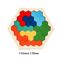 ELMAS Wooden Hexagon Puzzle Montessori Brain Teaser Toy