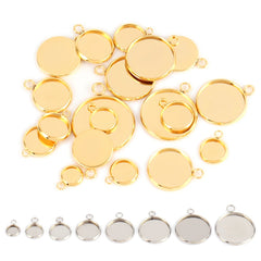 ELMAS 10pcs Stainless Steel Blank Cabochon Base Tray Set