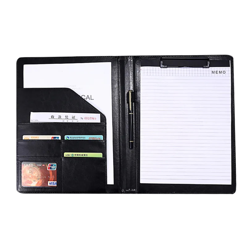 ELMAS Premium Black Leather Executive Portfolio Folder - Al Masam Stationery LLC