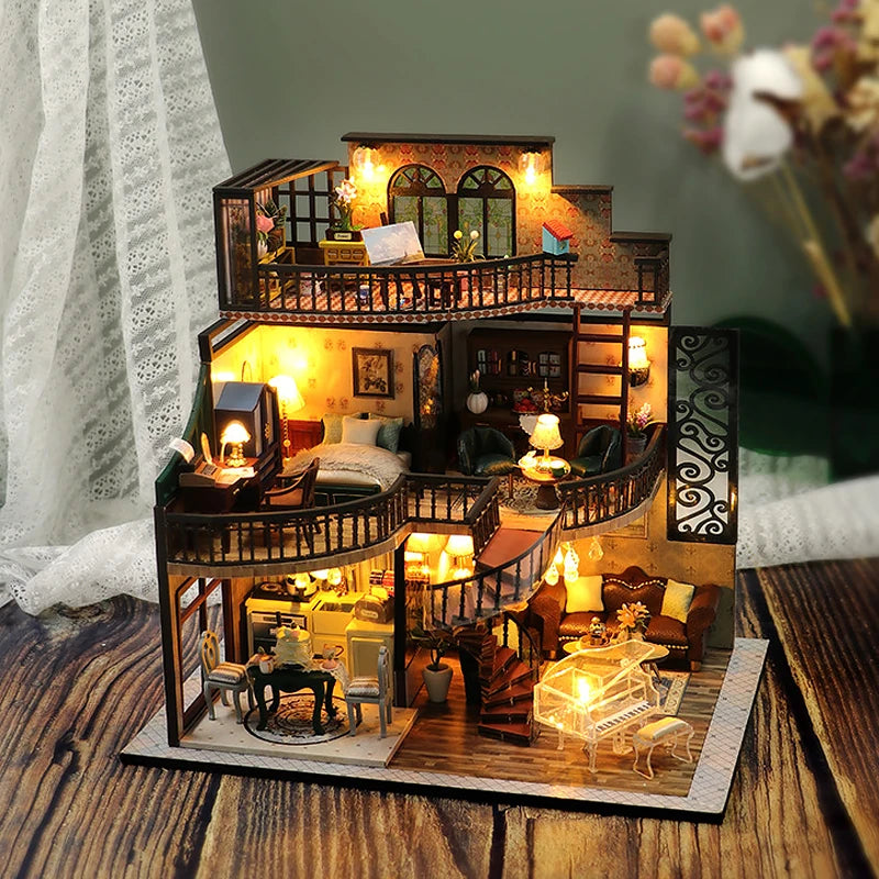 ELMAS Enchanting 3D Wooden Dollhouse Kit with Lights - Al Masam Stationery LLC