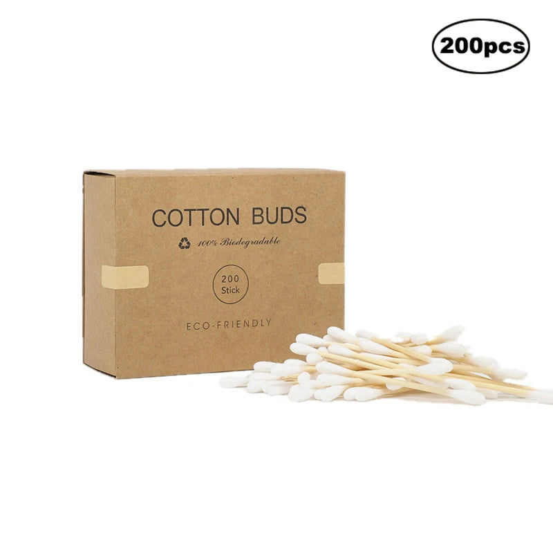 ELMAS Cotton Swab Organizer Bamboo Cover Acrylic Box - Al Masam Stationery LLC