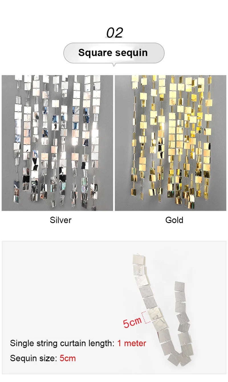 ELMAS Gold Sequins Party Glitter Curtain Backdrop 50/100 Pcs - Al Masam Stationery LLC