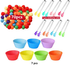 ELMAS Rainbow Counting Pompoms Sorting Cup Toys