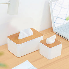 ELMAS Modern Tissue Box with Wooden Lid for Home & Car