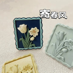 Fire Wax Seal Chapter Multilayer Carved Tulip Roses Bouquet Series Anaglyph Lovely Copper Head Envelope Seal Diy Diary Stamp Toy