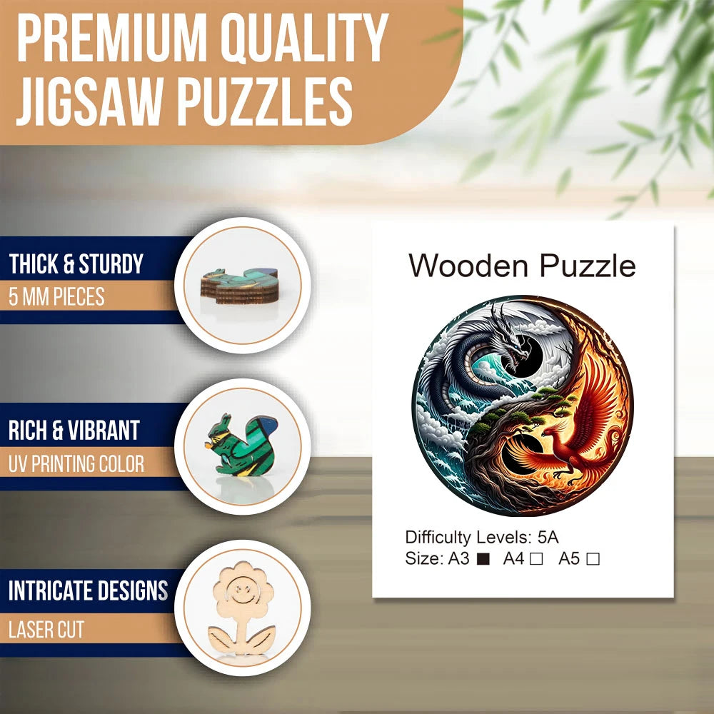 ELMAS Dragon and Phoenix Theme Wooden Puzzle Gift - Al Masam Stationery LLC