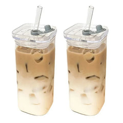 ELMAS Elegant Heat Resistant Coffee Cup with Lid & Straw