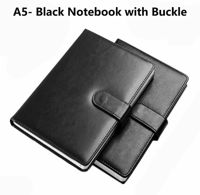 ELMAS 25K Buckle Black Leather Notebook A5 Business - Al Masam Stationery LLC