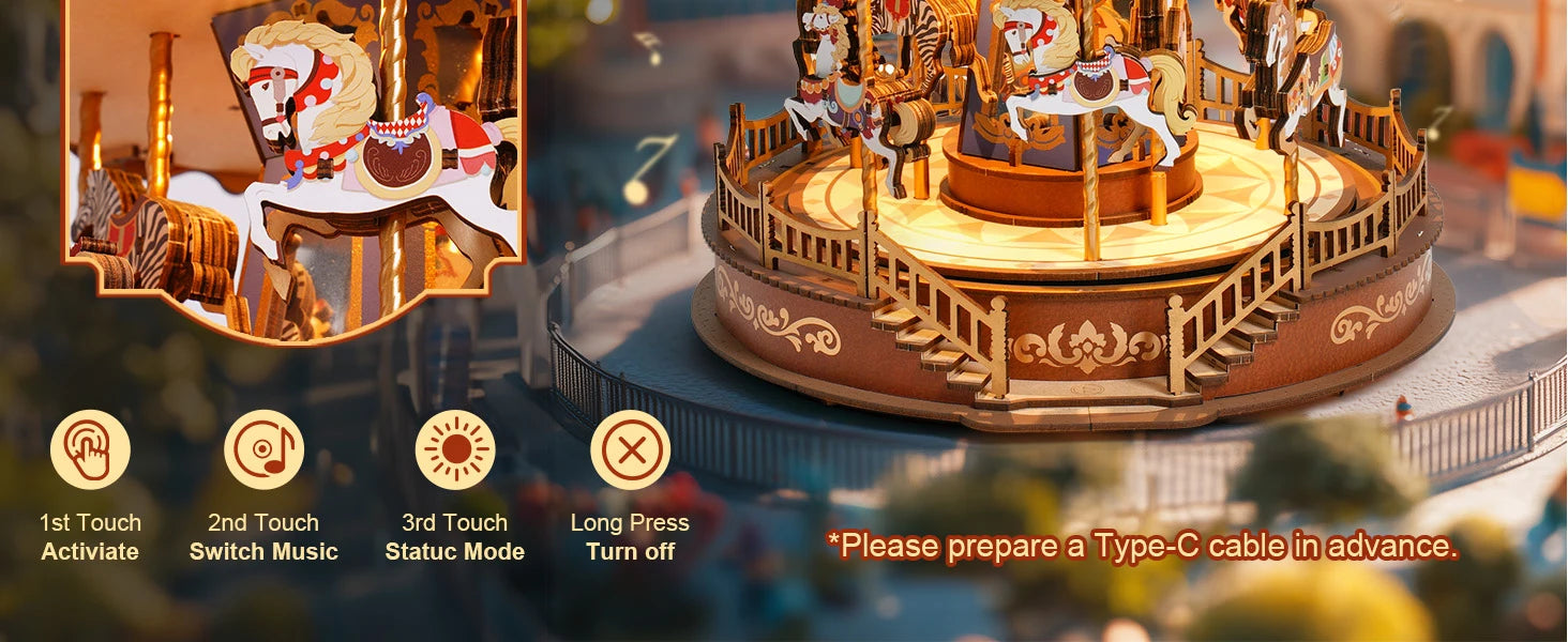 ELMAS Robotime 3D Wooden Music Box Carousel Kit - Al Masam Stationery LLC