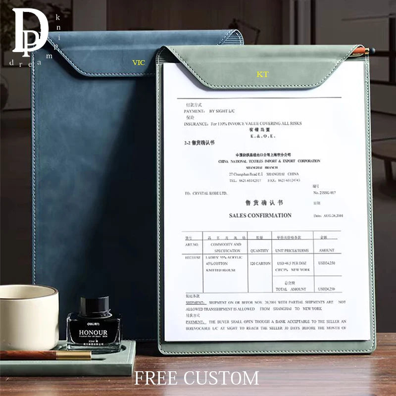 ELMAS Premium Leather A4 Clipboard Folder with Logo - Al Masam Stationery LLC