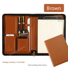 ELMAS A4 Leather Executive Zippered Portfolio Folder