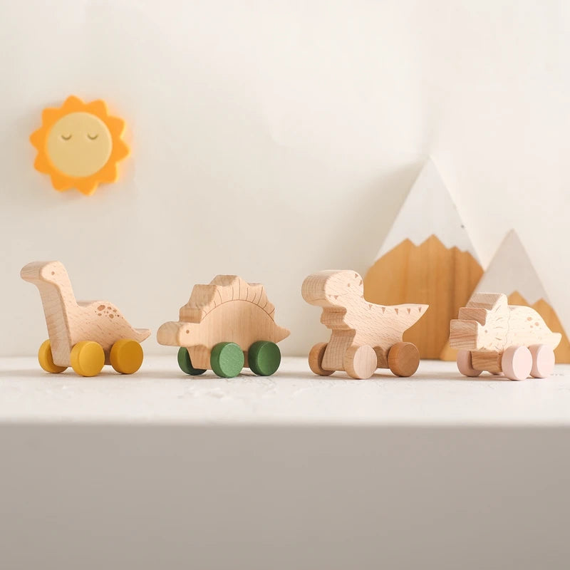 ELMAS: Baby Beech Wooden Block Dinosaur Trolley Toy - Al Masam Stationery LLC