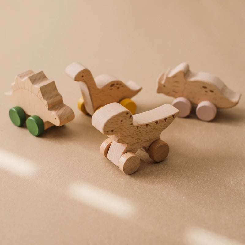 ELMAS: Baby Beech Wooden Block Dinosaur Trolley Toy - Al Masam Stationery LLC
