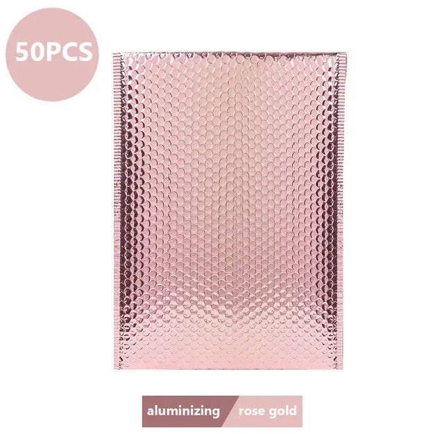 ELMAS 50Pcs Holographic Bubble Mailer Rose Red Shipping Bag - Al Masam Stationery LLC