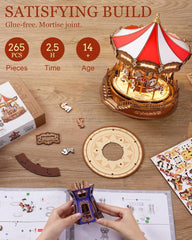 ELMAS Robotime 3D Wooden Music Box Carousel Kit - Al Masam Stationery LLC