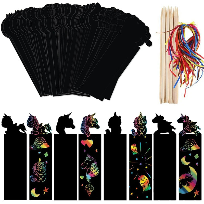 ELMAS: 12pcs Magic Scratching Bookmarks for Kids Fun - Al Masam Stationery LLC