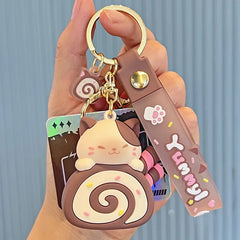 ELMAS Kawaii Cat Egg Roll Key Chain - Cute & Trendy!