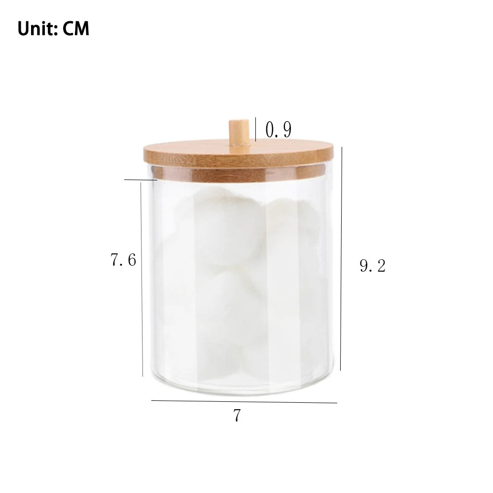 ELMAS Cotton Swab Organizer Bamboo Cover Acrylic Box - Al Masam Stationery LLC