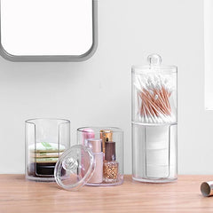 ELMAS Cotton Swab Organizer Bamboo Cover Acrylic Box