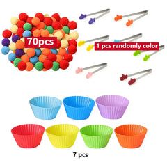 ELMAS Rainbow Counting Pompoms Sorting Cup Toys