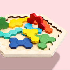 ELMAS Wooden Hexagon Puzzle Montessori Brain Teaser Toy