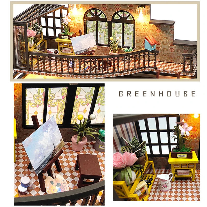 ELMAS Enchanting 3D Wooden Dollhouse Kit with Lights - Al Masam Stationery LLC