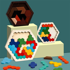 ELMAS Wooden Hexagon Puzzle Montessori Brain Teaser Toy