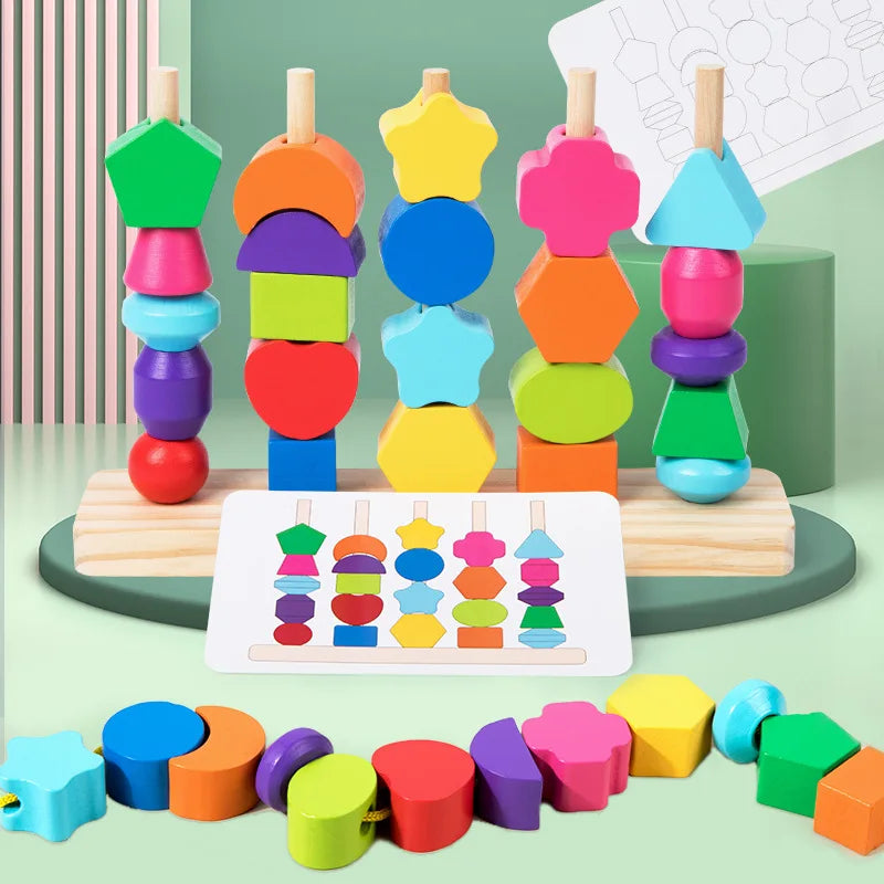ELMAS Montessori Wooden Beads Sequencing Toy Set Fun - Al Masam Stationery LLC