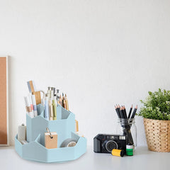 ELMAS Cute 360° Rotating 9-Slot Desk Organizer for Stationery