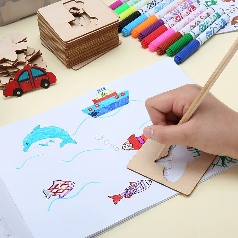 ELMAS Creative 20pc Wooden Stencils for Kids' Art - Al Masam Stationery LLC