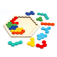 ELMAS Wooden Hexagon Puzzle Montessori Brain Teaser Toy