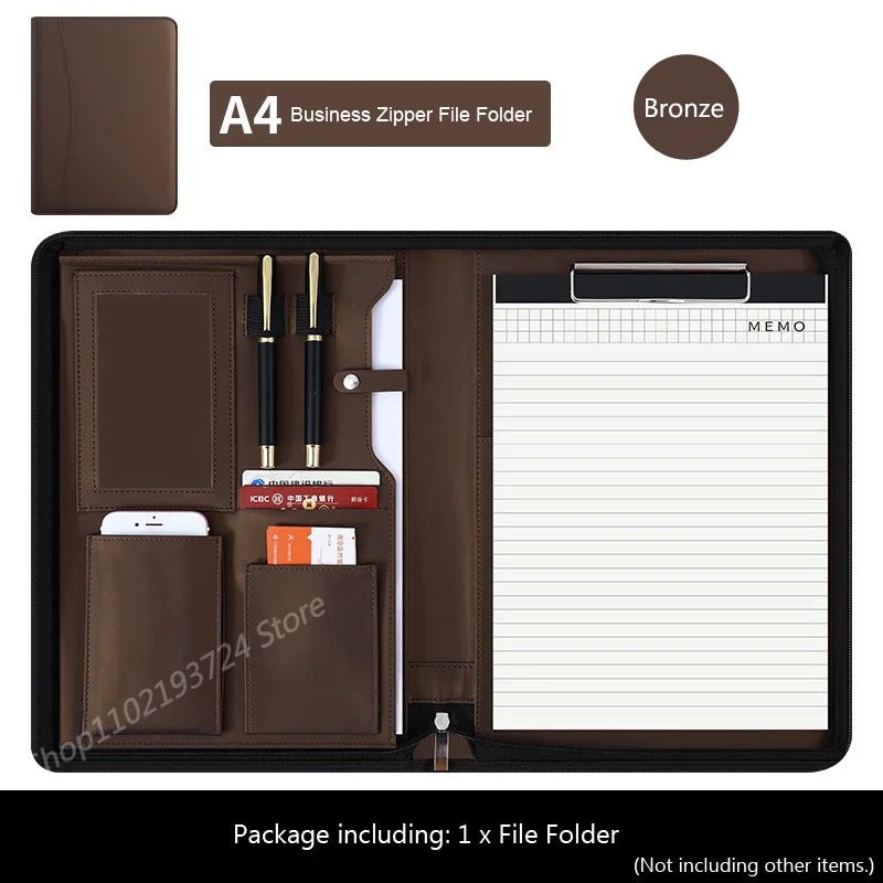 ELMAS A4 Leather Executive Zippered Portfolio Folder - Al Masam Stationery LLC