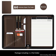 ELMAS A4 Leather Executive Zippered Portfolio Folder