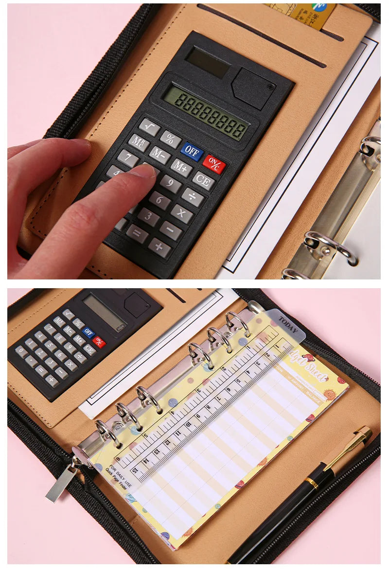 ELMAS Stylish A6 Leather Binder Planner with Calculator - Al Masam Stationery LLC