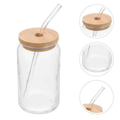 ELMAS Stylish Glass Cups with Bamboo Lids & Straw