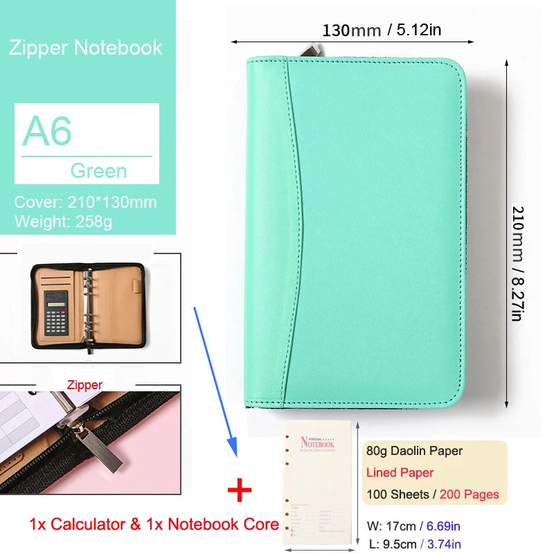ELMAS Stylish A6 Leather Binder Planner with Calculator - Al Masam Stationery LLC