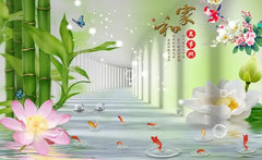 ELMAS Custom Photo Wallpaper Bamboo Leaf Lotus 3D Wall - Al Masam Stationery LLC