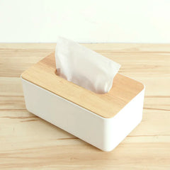 ELMAS Modern Tissue Box with Wooden Lid for Home & Car