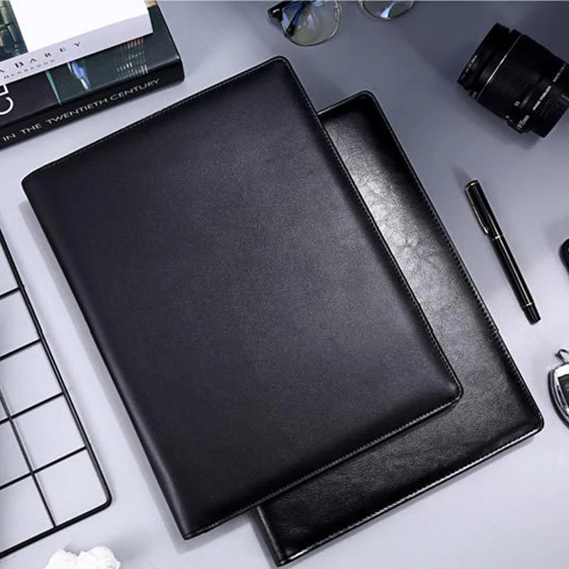 ELMAS Premium Black Leather Executive Portfolio Folder - Al Masam Stationery LLC