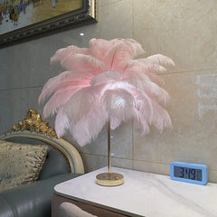 ELMAS Elegant Touch-Control Feather Table Lamp for Bedroom