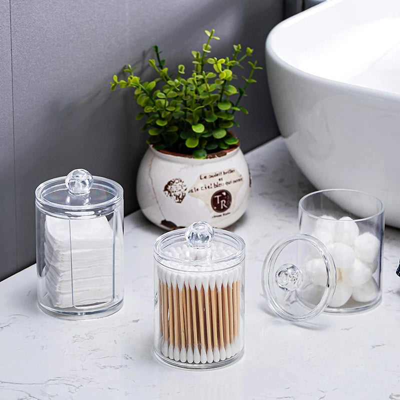 ELMAS Cotton Swab Organizer Bamboo Cover Acrylic Box - Al Masam Stationery LLC