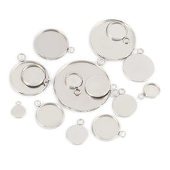 ELMAS 10pcs Stainless Steel Blank Cabochon Base Tray Set